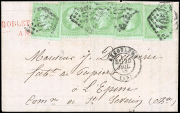 Obl. 35x 5 - 5c. Vert-pâle S/bleu X 5 Obl. GC 105 S/lettre Frappée Du CàD D'ANGOULEME Du 20 Juillet 1877 à Destination D - 1863-1870 Napoléon III Lauré