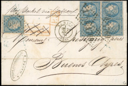 Obl. 37 - 20c. Bleu, 2 Paires + 1 Unité, Obl. GC 1769 S/lettre Frappée Du CàD De LE HAVRE Du 21 Août 1871 à Destination  - 1870 Siège De Paris