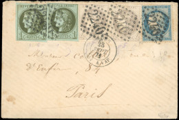 Obl. 37+ 39+41 - 20c. Bleu + 1c. Bordeaux X 2 + 4c. Bordeaux X 2 Obl. GC 2240 S/lettre Frappée Du CàD D'ALGER - BAT A VA - 1870 Siège De Paris