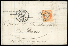 Obl. 38 - 40c. Orange Obl. GC 456 S/lettre Frappée Du CàD De BESANCON Du 11 Décembre 1875 à Destination De PARIS. Arrivé - 1870 Beleg Van Parijs