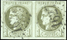 Obl. 39A - Paire Du 1c. Olive. Report 1. Obl. GC 1627. SUP. - 1870 Uitgave Van Bordeaux