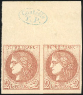 ** 40B - 2c. Brun-rouge. Report 2. Paire. Grand BdeF Avec Cachet De Contrôle TP. TB. - 1870 Bordeaux Printing