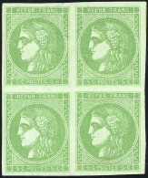 * 42B - 5c. Vert-jaune. Bloc De 4. Pli Entre Les Paires Horizontales Ne Touchant Pas Les Timbres. Paire Supérieure *. TB - 1870 Bordeaux Printing