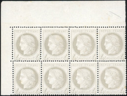 ** 52 - 4c. Gris. Bloc De 8. Coin De Feuille. 2 Timbres *. TB. - 1871-1875 Cérès