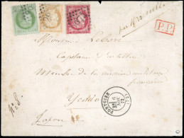 Obl. 53+ 55 + 57 - 5c. Vert-jaune S/azuré + 15c. Bistre + 80c. Rose Obl. GC 2974 S/lettre Frappée Du CàD De PONTOISE Du  - 1871-1875 Cérès