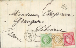 Obl. 53+ 55 + 57 - 5c. Vert-jaune + 15c. Bistre + 80c. Rose Obl. Ancre S/lettre Frappée Du Cachet Octogonal ''1 MEXIQUE  - 1871-1875 Ceres