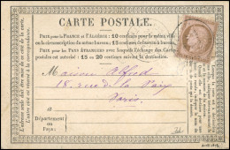 Obl. 55b - Erreur Du 15c. Brun S/rose Obl. S/carte Postale Frappée Du CàD De PARIS - BT MAGENTA Du 20 Juin 1876 à Destin - 1871-1875 Ceres