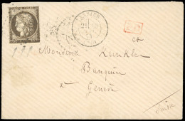 Obl. 56 - 30c. Brun-noir Obl. S/lettre à Destination De GENEVE. Timbre Avec Cadre Inférieur Encré Ne Laissant Pas Appara - 1871-1875 Cérès