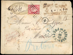 Obl. 57 - 80c. Rose Obl. Rouleaux De Gros Points S/lettre Chargée Frappée Du Cachet Bleu ST-JEAN-DE-LUZ Du 21 Avril 1876 - 1871-1875 Ceres