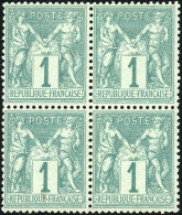 ** 61 - 1c. Vert. Bloc De 4. Centrage Parfait. SUP. - 1876-1878 Sage (Type I)