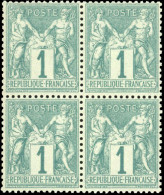 ** 61 - 1c. Vert. Bloc De 4. Très Bien Centré. SUP. - 1876-1878 Sage (Type I)