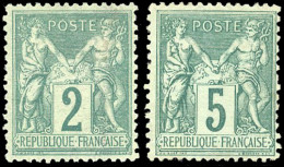 * 74 + 75 -  2c. + 5c. Vert. B à TB. - 1876-1878 Sage (Type I)