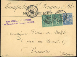 Obl. 75x 2 + 90 - Paire Du 5c. Vert + 15c. Bleu Obl. S/lettre Frappée Du CàD DEPART - MONTPELLIER Du 15 Novembre 1883 à  - 1876-1878 Sage (Typ I)