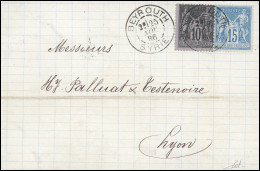 Obl. 89+ 90 - 10c. Noir S/lilas + 15c. Bleu Obl. S/lettre Frappée Du CàD De BEYROUTH - SYRIE Du 25 Novembre 1886 à Desti - 1876-1878 Sage (Type I)