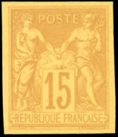 (*) 90 - 15c. Bistre S/jaune. Type II. Non émis. Tirage De Luxe Sur Bristol. Exposition De 1900. SUP. - 1876-1878 Sage (Typ I)