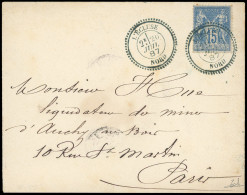 Obl. 90 - 15c. Bleu Obl. S/lettre Frappée Du Cachet Bleu-noir Perlé De L'ECLUSE - NORD Du 20 Juillet 1887 à Destination  - 1876-1878 Sage (Type I)