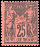 * 91a - 25c. Noir S/rouge Foncé. Décentré Horizontalement. - 1876-1878 Sage (Typ I)