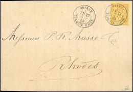 Obl. 92 - 25c.bistre S/jaune Obl. S/lettre Frappée Du CàD De SMYRNE - TURQUIE D'ASIE Du 27 Janvier 1883 à Destination De - 1876-1878 Sage (Type I)