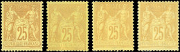 * 92x 4 - 25c. Bistre S/jaune. 4 Pièces De Nuances Diverses. TB. - 1876-1878 Sage (Type I)