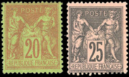 * 96 + 97 -  20c. Brique S/vert + 25c. Noir S/rose. TB. - 1876-1878 Sage (Type I)