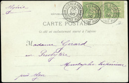 Obl. 102 - Paire Verticale Du 5c. Vert Obl. S/carte Postale Frappée Du CàD BATEAU A VAPEUR - MARSEILLE-ALGERIE Du 30 Déc - 1876-1878 Sage (Typ I)