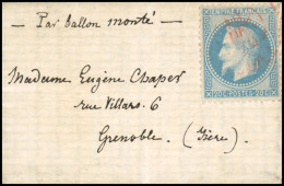 Obl. 29 - LE DAVY. 20c. Lauré Obl. S/lettre Frappée Du CàD De PARIS SC Du 17 Décembre 1870 à Destination De GRENOBLE - I - Guerre De 1870