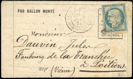 Obl. 37 - LE NEWTON. 20c. Siège Obl. étoile S/lettre Frappée Du CàD De PARIS - R. ST-DOMINIQUE Du 1er Janvier 1871 à Des - Krieg 1870