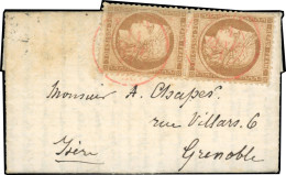 Obl. 36 - LE VAUCANSON. Paire Du 10c. Siège Obl. PARIS SC En Rouge Du 14 Janvier 1871 S/lettre Manuscrite Du 11 Janvier  - War 1870