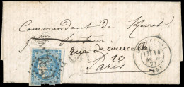 Obl. 37 - 20c. Bordeaux (déf.), Obl. GC 1781 S/lettre Frappée Du CàD D'HENNEBONT Du 16 Décembre 1871 à Destination De PA - War 1870