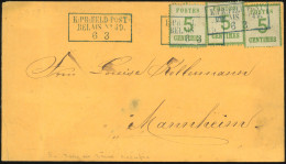 Obl. 4x 3 - 5c. Vert-jaune X 3 Obl. S/lettre Frappée Du CàD De K. PR. FELD-POST RELAIS N°49 à Destination De MANNHEIM -  - Sonstige & Ohne Zuordnung