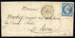 Obl. 14 - Corps Expéditionnaire D'Italie. 2ème Division. 20c. Empire Non Dentelé Obl. PC 3120 S/lettre Frappée Du CàD ST - 1849-1876: Période Classique