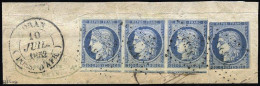 Obl. 4 - ORAN. 4 X 25c. Cérès Obl. PC 3732, S/fragment Frappée Du CàD ORAN (POSS D'AFR) Du 10 Juillet 1852. TB. - 1849-1876: Période Classique