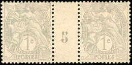 * 107 - Paire Du 1c. Gris Type Blanc. Type IB. Millésime 5. TB. - Andere & Zonder Classificatie