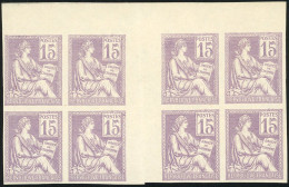 (*) 117 - 15c. Mouchon. Essai En Violet. ND. 2 Blocs De 4 Avec Inter-panneau. HdeF. SUP. - Andere & Zonder Classificatie