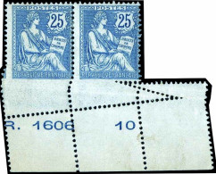 * 127 - 25c. Mouchon Bleu. Paire. BdeF Avec Piquage à Cheval Et Non Dentelé En Bas. TB. - Other & Unclassified