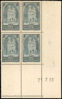 ** 259b - 3F. Cathédrale De Reims. Type III. Bloc De 4. Coin De Feuille Intégral Daté Du 21.7.30. SUP. R. - Andere & Zonder Classificatie