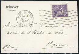 Obl. 413+ 431 - 40c. Mercure Violet, Perforé Sénat Obl. SENAT S/devant De Lettre + 1F. Iris Vert Obl. SENAT S/devant De  - Andere & Zonder Classificatie