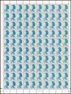 ** 2195d+c - Marianne De Gandon. 5F. Bleu-vert Foncé. Planche Intégrale De 100 Timbres. Variété 2 Bandes De Phosphore à  - Otros & Sin Clasificación