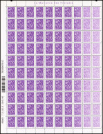 ** 3732 - Marianne De Lamouche. 0,10€. Violet-rouge. Feuille Complète De 100 Timbres. 30 Timbres Avec Impression Progre - Autres & Non Classés