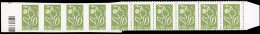 ** 3967+ 3967a - Marianne De Lamouche. 0,70€. Vert-olive. Bande De 10 Horizontale Provenant De La Feuille. 4 Exemplaire - Other & Unclassified