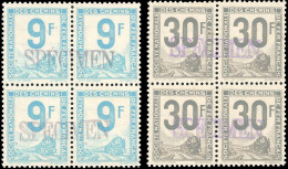 ** 54a+55a - 9F. Turquoise + 30F. Gris. Locomotive à Vapeur. 2 Valeurs. Blocs De 4. Surcharge SPECIMEN. Cote Maury. SUP. - Otros & Sin Clasificación