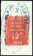 Obl. 1 - 10c. Rouge Obl. S/fragment, Cachet Bleu De La CHAMBRE DE COMMERCE DE VALENCIENNES. TB. - Guerre (timbres De)