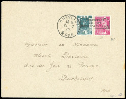 Obl. 323 + 416 - 30c. Vert-bleu + 70c. Lilas-rose Surcharge DUNKERQUE Obl. S/lettre Frappée Du CàD De GHYVELDE Du 21 Jui - War Stamps