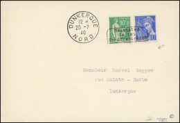 Obl. 367 + 407 - 10c. Bleu + 90c. Vert Surcharge DUNKERQUE Obl. S/lettre Frappée Du CàD De DUNKERQUE Du 20 Juillet 1940  - War Stamps