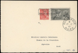 Obl. 412 + 448 - 30c. Rouge + 70c. Gris Surcharge DUNKERQUE Obl. S/lettre Frappée Du CàD De DUNKERQUE Du 17 Juillet 1940 - Guerre (timbres De)