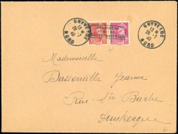Obl. 412 + 416 - 30c. Rouge + 70c. Lilas-rose Obl. S/lettre Frappée Du Cachet De Dunkerque + CàD De GHYVELDE Du 28 Juill - Guerre (timbres De)