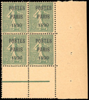 ** 25 - 15c. Vert-olive. Bloc De 4. Coin De Feuille. SUP. - Other & Unclassified