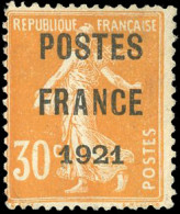 (*) 35 - 30c. Orange. "POSTE PARIS 1921". Très Frais. TB. - Other & Unclassified