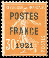 (*) 35 - 30c. Orange. Surcharge "POSTES FRANCE 1921". TB. R. - Other & Unclassified