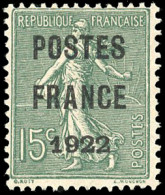 (*) 37 - 15c. Olive. Surcharge "POSTE FRANCE 1922". B. - Andere & Zonder Classificatie